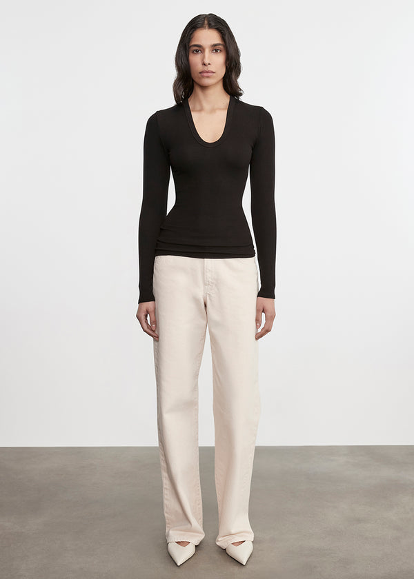 Enza Costa Silk Rib L/S U Black