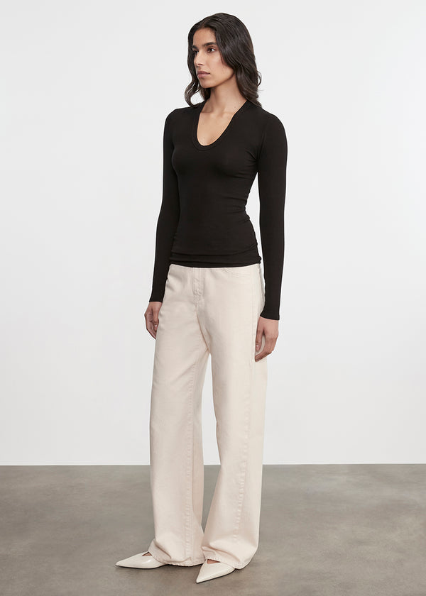 Enza Costa Silk Rib L/S U Black