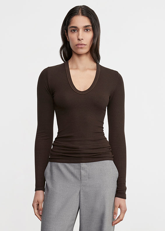 Enza Costa Silk Rib L/S U Coffee Bean