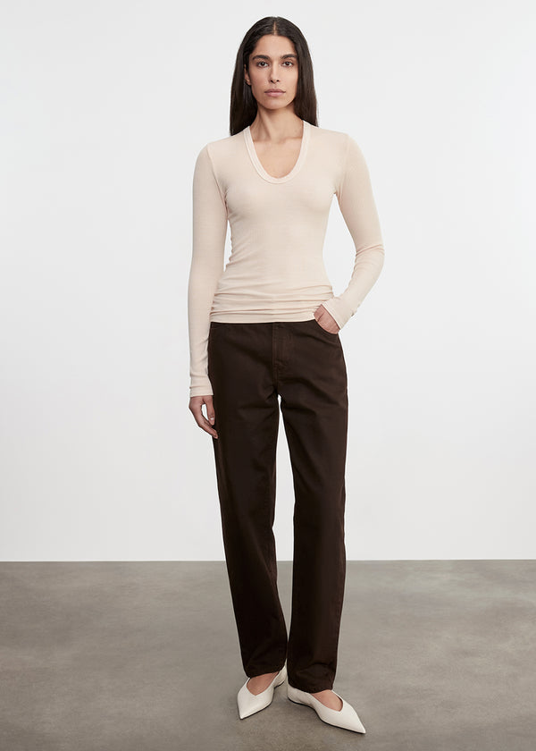 enza costa Silk Rib L/S U Fawn