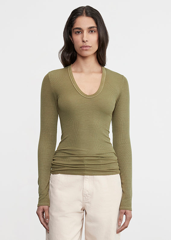 Enza Costa Silk Rib L/S U Olive Stone