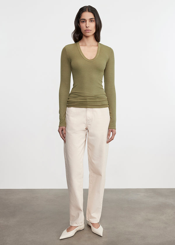 Enza Costa Silk Rib L/S U Olive Stone