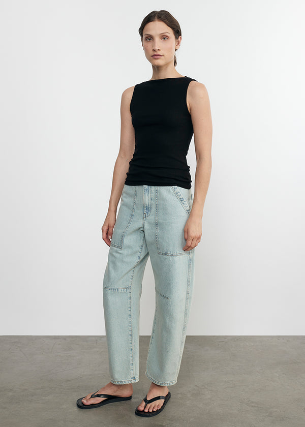 Enza Costa Silk Rib Sleeveless Boatneck Black