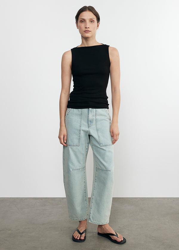 enza costa Silk Rib Sleeveless Boatneck Black