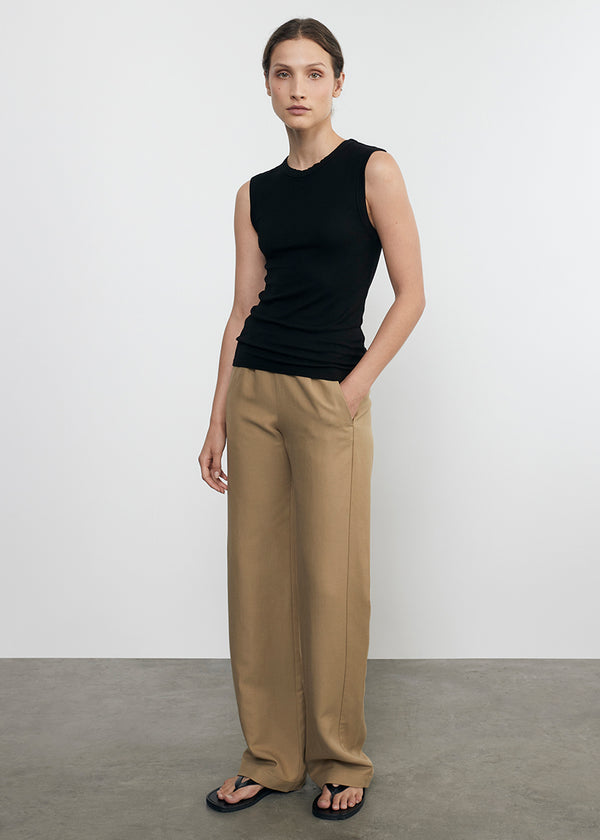 Enza Costa Silk Rib Sleeveless Tank| Black