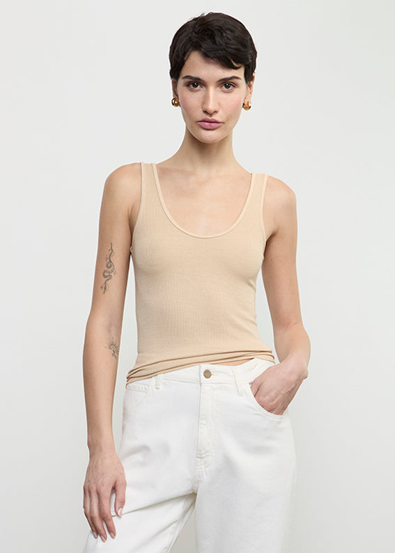 Enza Costa Silk Rib Tank Sand