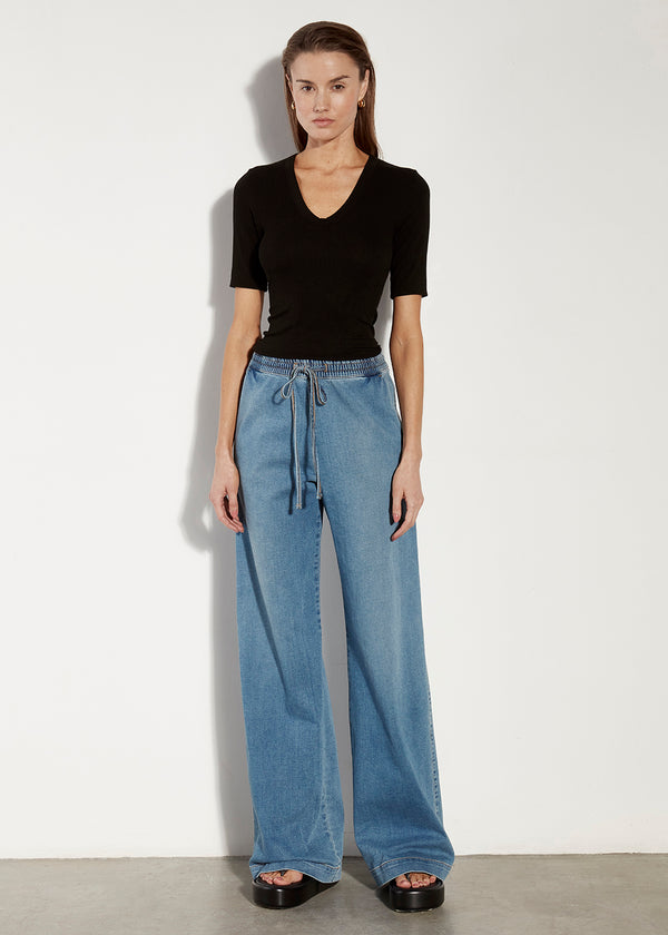 Enza Costa Stretch Silk Rib Half Sleeve U Black