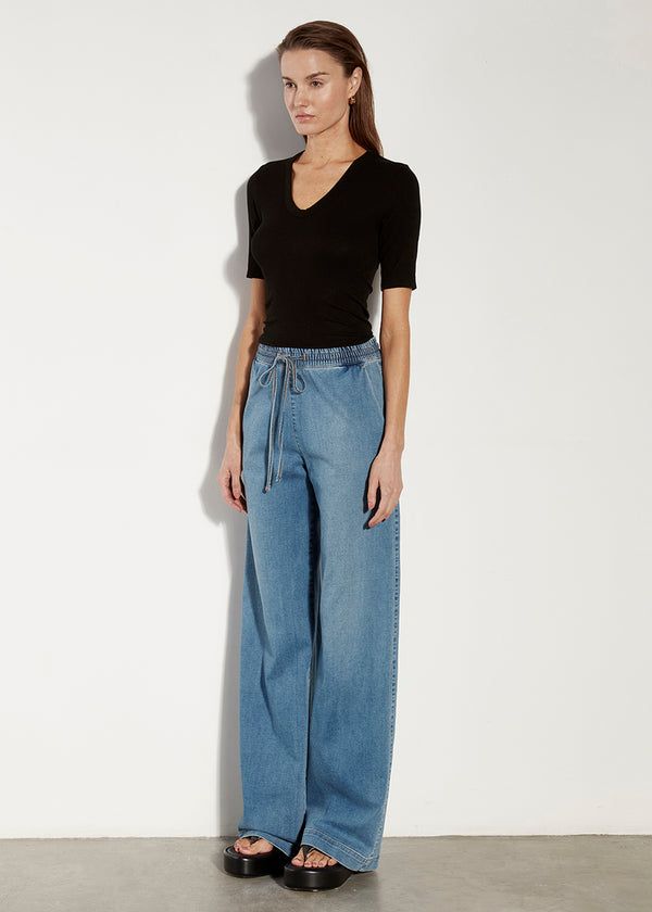 Enza Costa Stretch Silk Rib Half Sleeve U Black