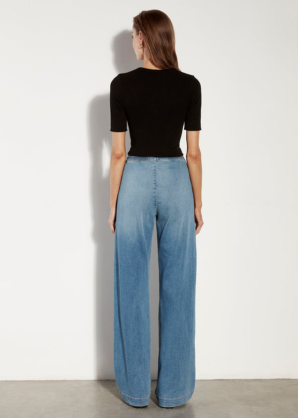 Enza Costa Stretch Silk Rib Half Sleeve U Black