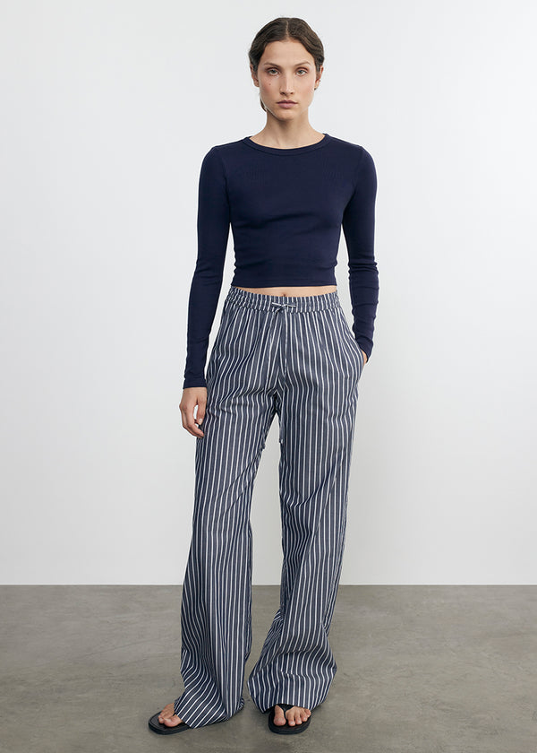 Enza Costa Supima Baby Rib L/S Cropped Top Indigo