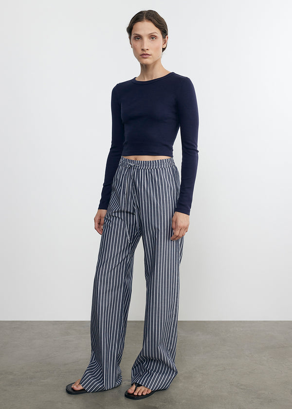 Enza Costa Supima Baby Rib L/S Cropped Top Indigo