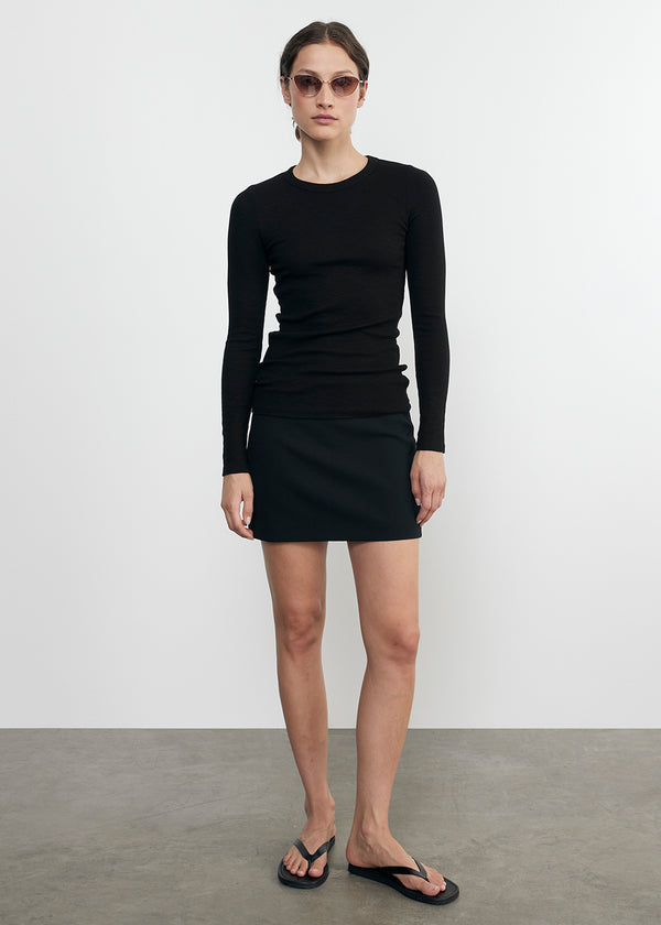 enza costa Textured Knit L/S Crew Black