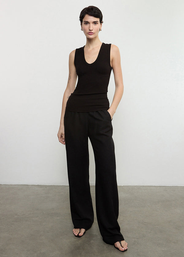 enza costa Textured Knit Sleeveless U Black