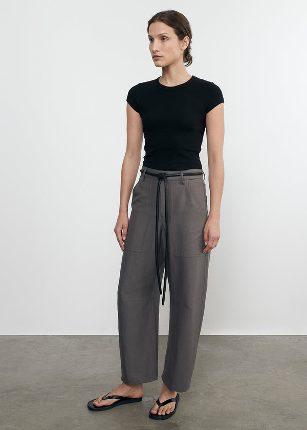 Enza Costa Textured Rib Cap Sleeve Crew Black