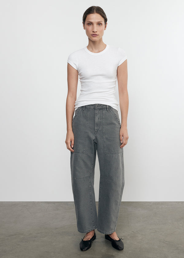 Enza Costa Textured Rib Cap Sleeve Crew White