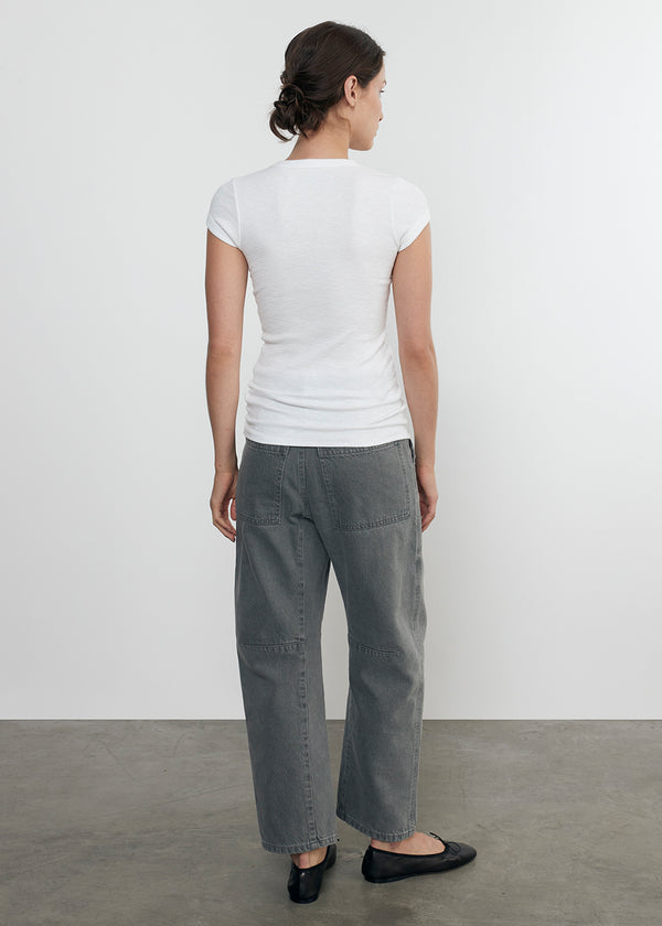 Enza Costa Textured Rib Cap Sleeve Crew White