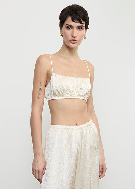 enza costa Textured Satin Bralette Macadamia