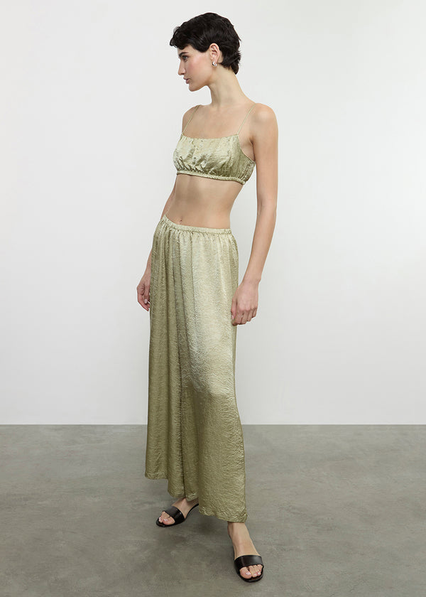 Enza Costa Textured Satin Palazzo Pant| Celadon