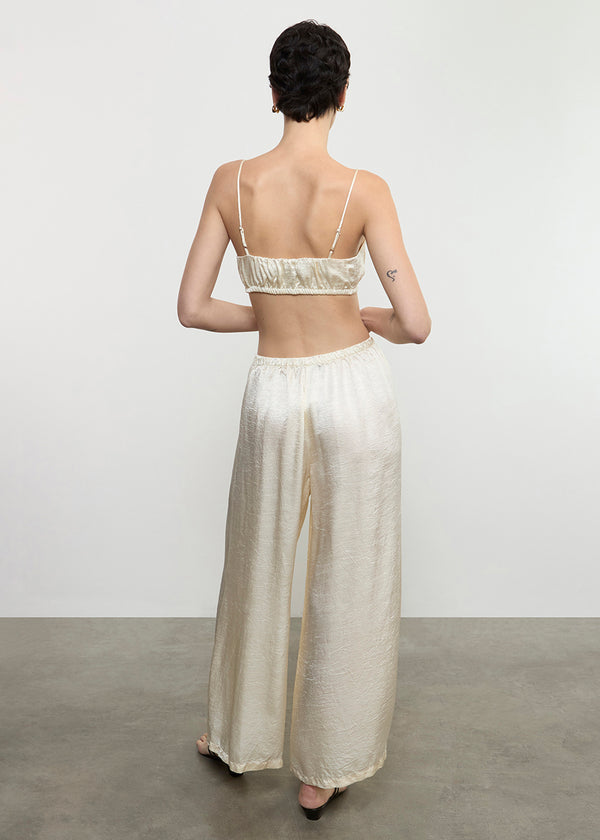 Enza Costa Textured Satin Palazzo Pant Macadamia