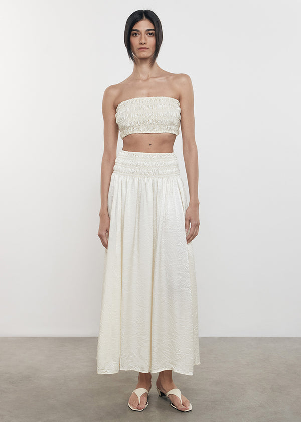 Enza Costa Textured Satin Smocked Skirt Macadamia