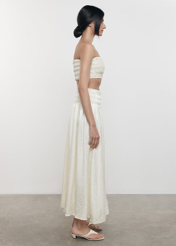 Enza Costa Textured Satin Smocked Skirt Macadamia