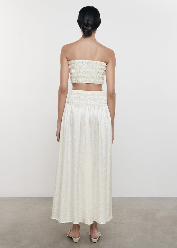 Enza Costa Textured Satin Smocked Skirt Macadamia