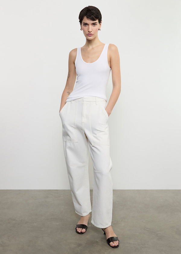 Enza Costa Utility Pant In Italian Denim Ecru