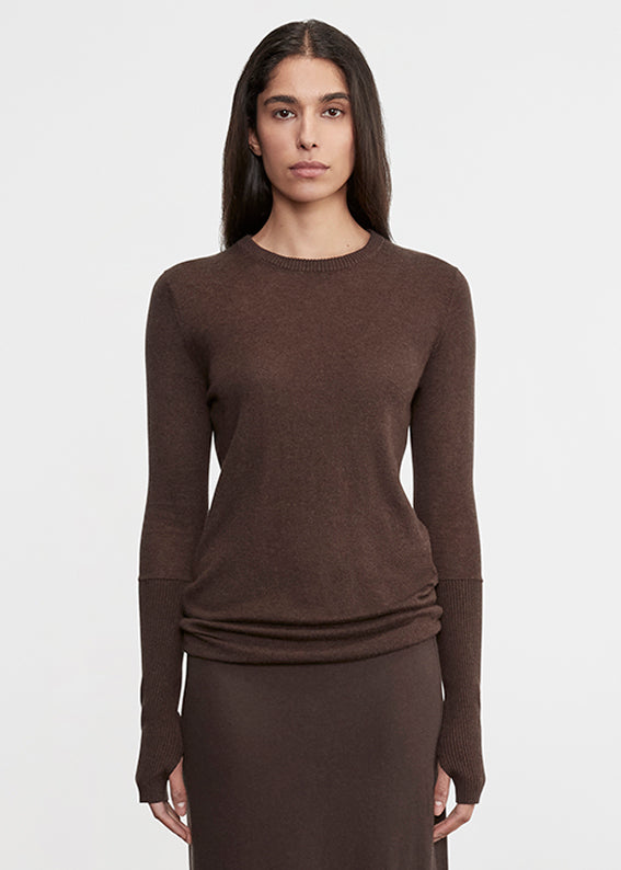 Enza Costa Fine Cashmere Knitted Crewneck Sweater Bitter Chocolate