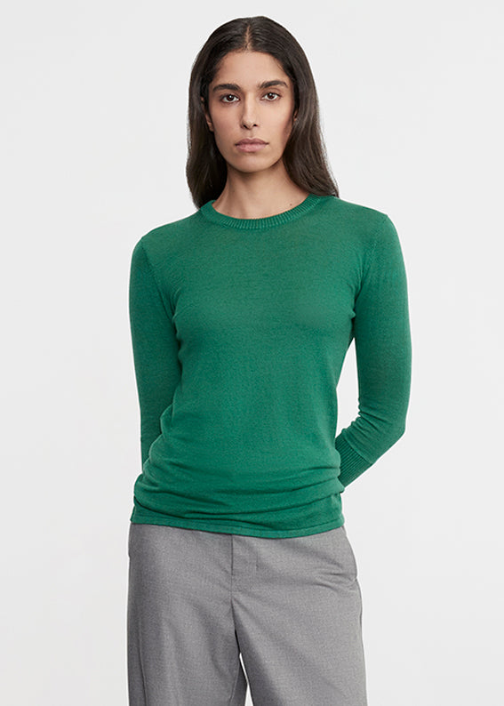 Enza Costa Fine Cashmere Knitted Crewneck Sweater Emerald