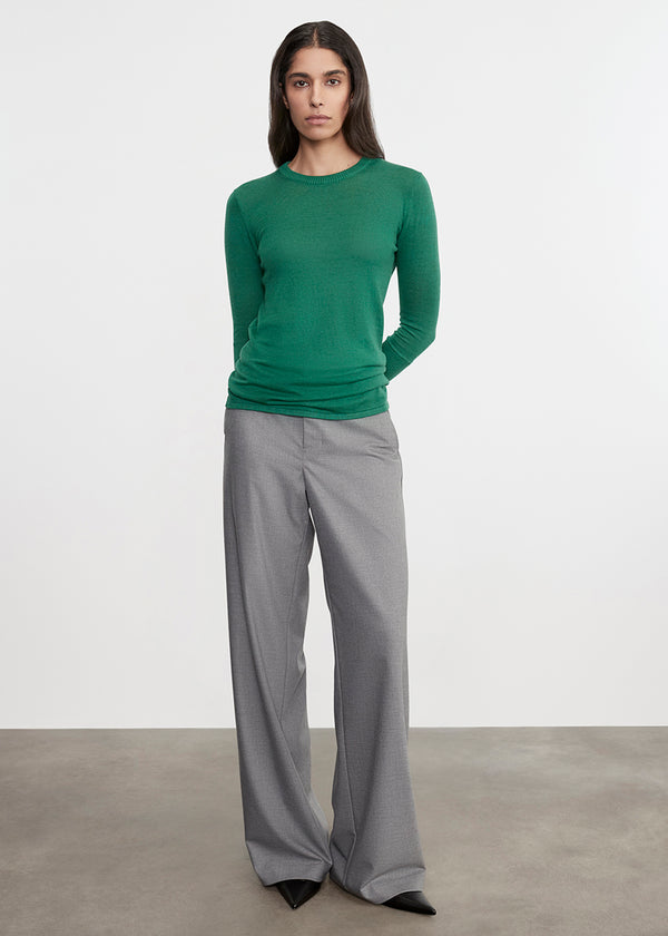 Enza Costa Fine Cashmere Knitted Crewneck Sweater Emerald