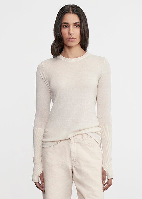 Enza Costa Fine Cashmere Knitted Crewneck Sweater Ivory