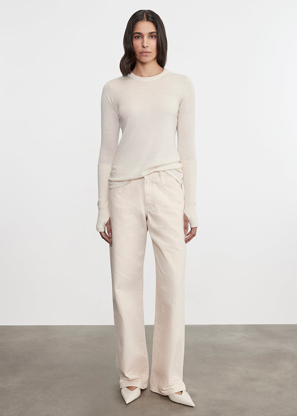 Enza Costa Fine Cashmere Knitted Crewneck Sweater Ivory