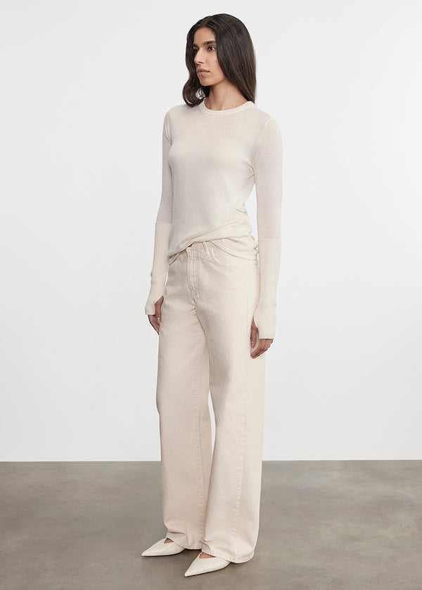 Enza Costa Fine Cashmere Knitted Crewneck Sweater Ivory