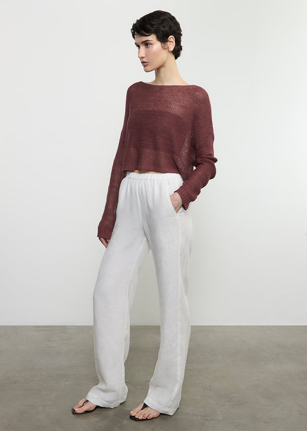 Enza Costa Linen Open Knit Bateau Sweater Dark Cherry