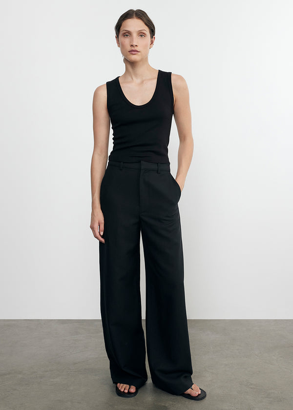 enza costa Supima Baby Rib Cropped Fitted U Tank Black