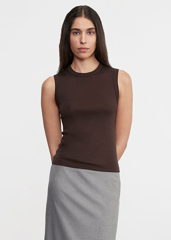 Enza Costa Supima Cotton New Classic Sleeveless Tee Coffee Bean