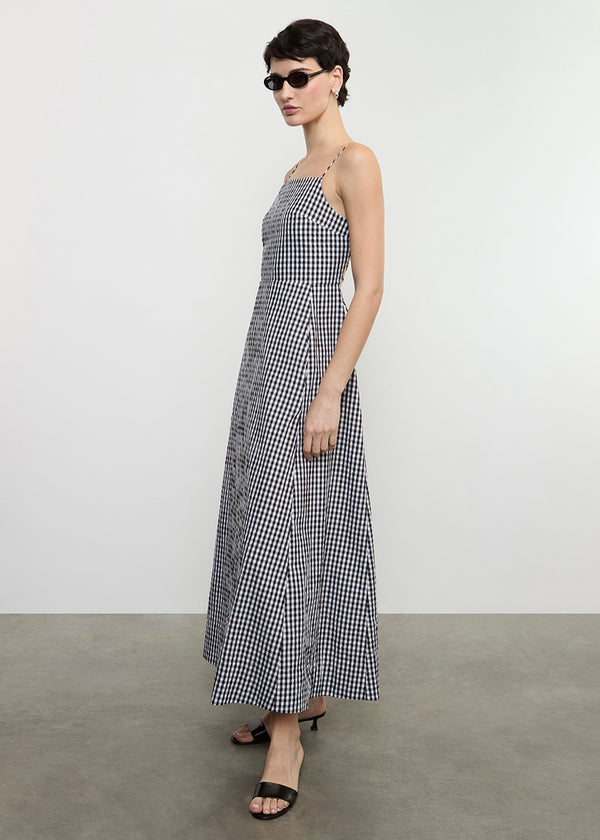 Enza Costa Textured Gingham Dress In Japanese Cotton Black Gingham