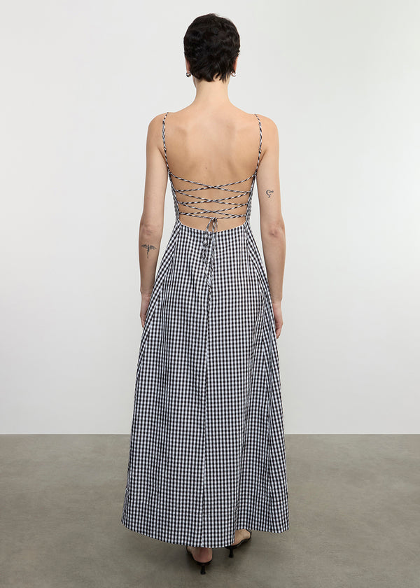 Enza Costa Textured Gingham Dress In Japanese Cotton Black Gingham