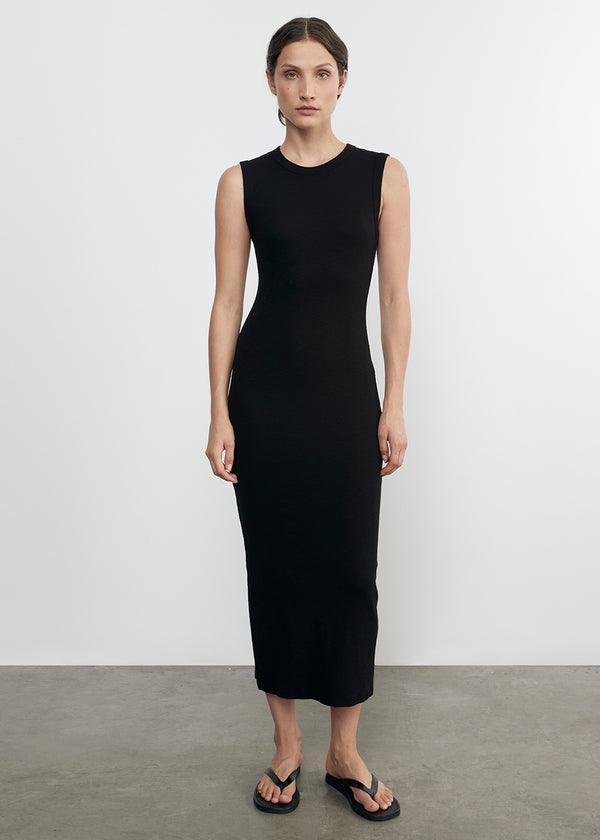 Enza Costa Textured Knit Sleeveless Maxi Dress Black