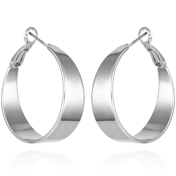 Enzo Angiolini Band Thick Hoop Earrings Silver Tone