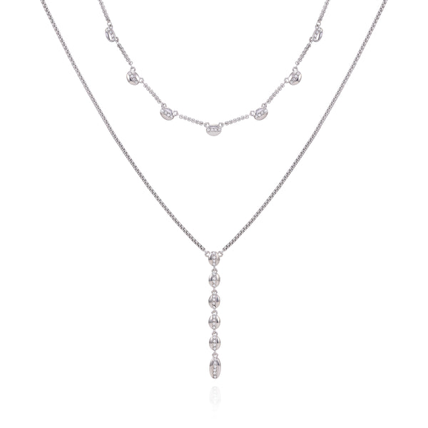 enzo angiolini Crystal Layered Necklace Silver Tone