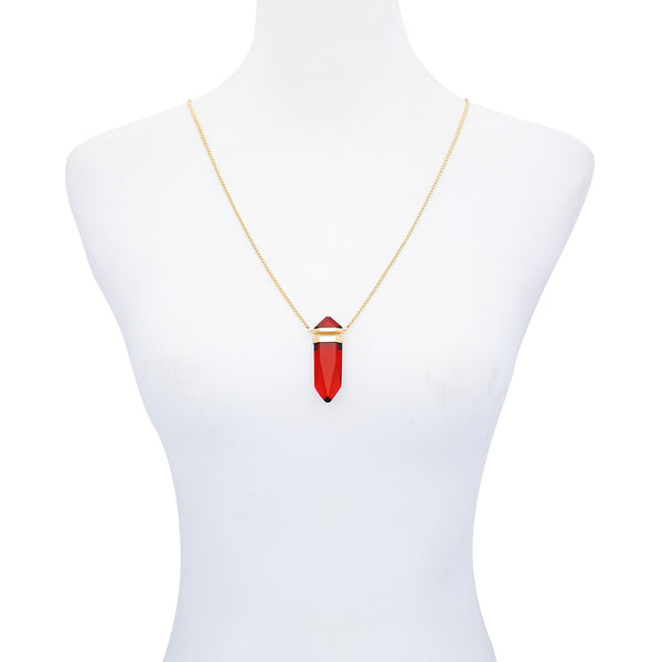 Enzo Angiolini Goldtone Red Crystal-Shape Stone Pendant Long Necklace Gold Tone