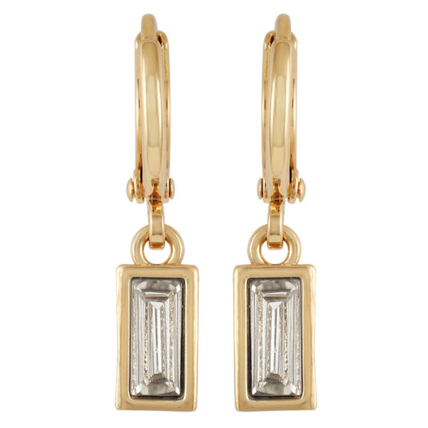 Enzo Angiolini Rectangular Glass Stone Huggie Drop Earrings Gold Tone