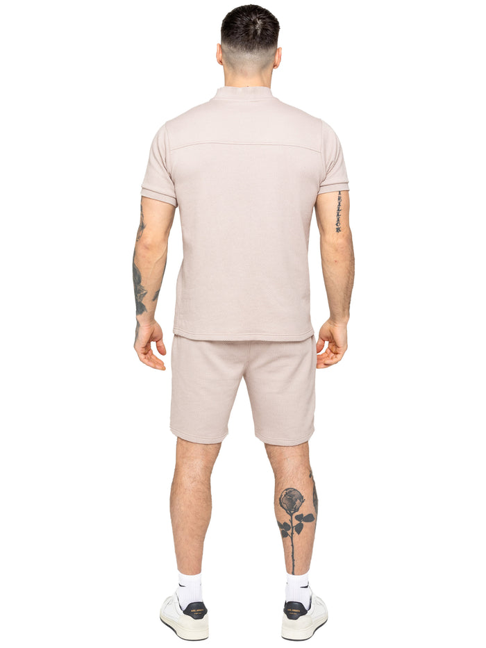 Enzo Jeans Adriano Waffle T-Shirt And Shorts Set - Beige