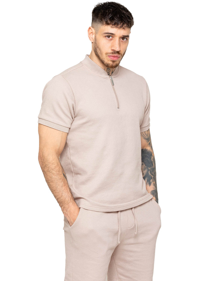 Enzo Jeans Adriano Waffle T-Shirt And Shorts Set - Beige