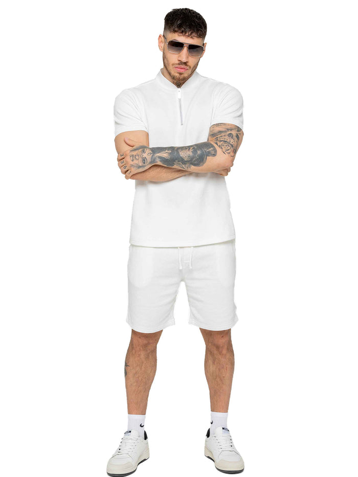 enzo jeans Adriano Waffle T-Shirt and Shorts Set - Off White
