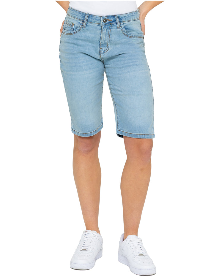 Enzo Jeans Alyssa Stretch Denim Mom Shorts - Light Blue