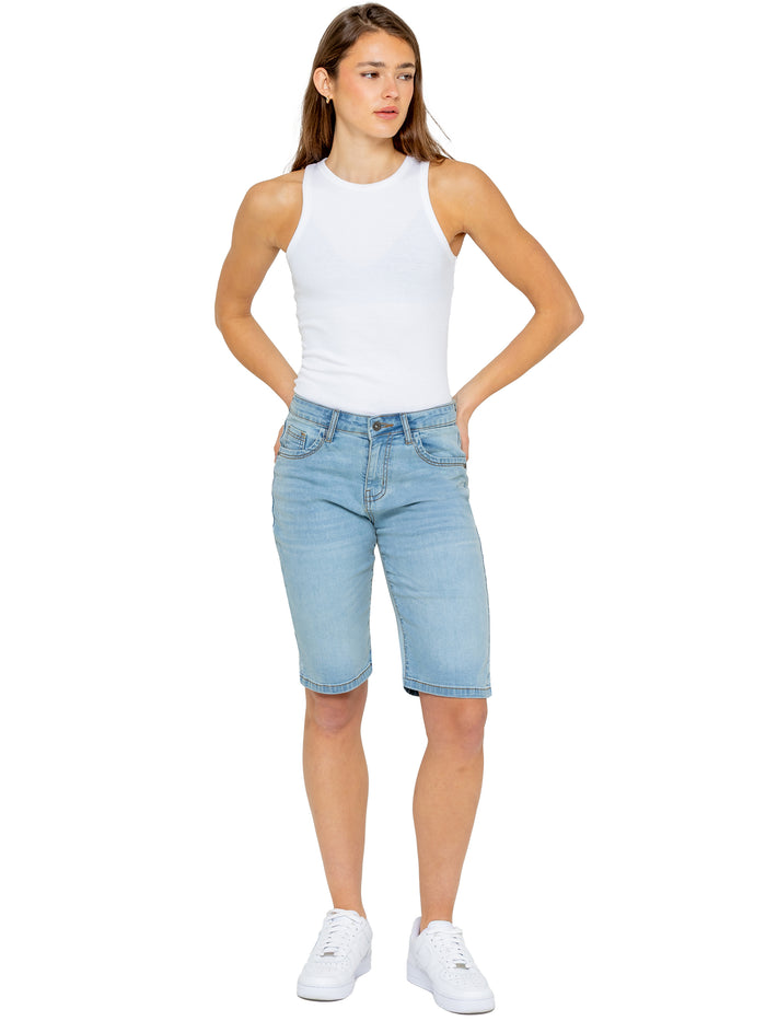 enzo jeans Alyssa Stretch Denim Mom Shorts - Light Blue