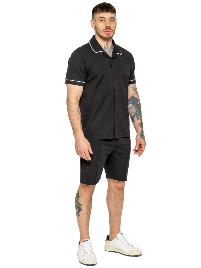 Enzo Jeans Berrettini Piping Shirt And Shorts Set - Black