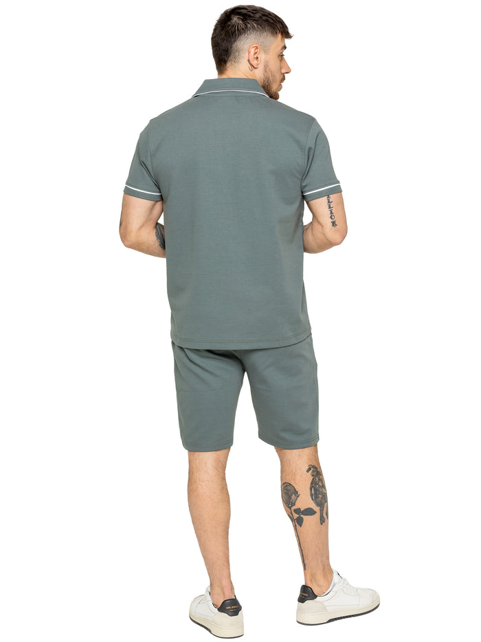 Enzo Jeans Berrettini Piping Shirt And Shorts Set- Emerald Green